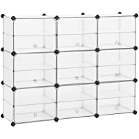 SONGMICS Cubo de Almacenamiento con Puertas- Zapatero- Organizador de Plástico con Separadores- Mazo de Goma Incluido…